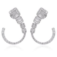 Orecchini a cerchio con diamante tondo baguette da 1,85 carati Oro bianco 18 carati Gioielli di pregio