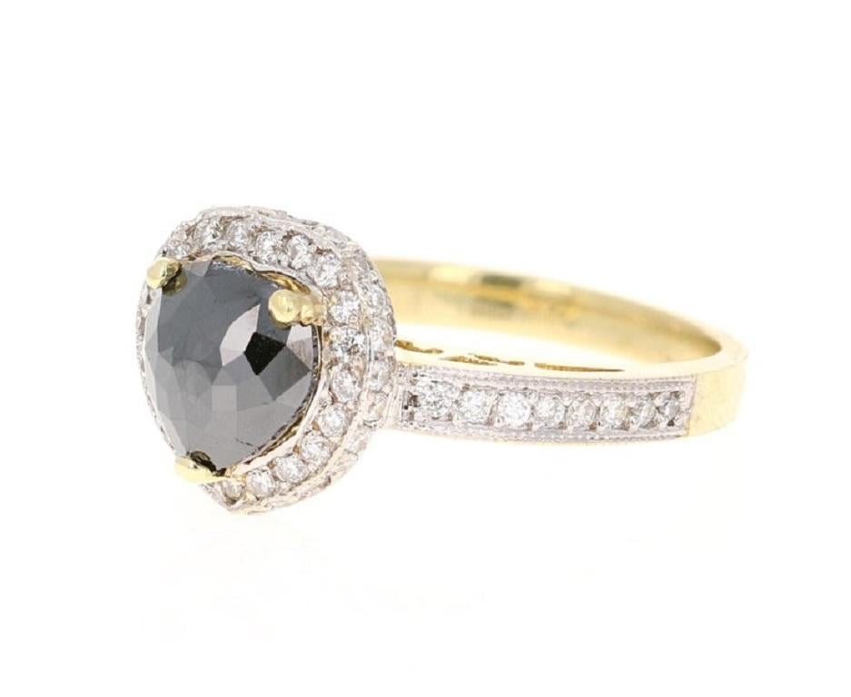 Modern 1.85 Carat Black and White Diamond 14 Karat Yellow Gold Ring For Sale
