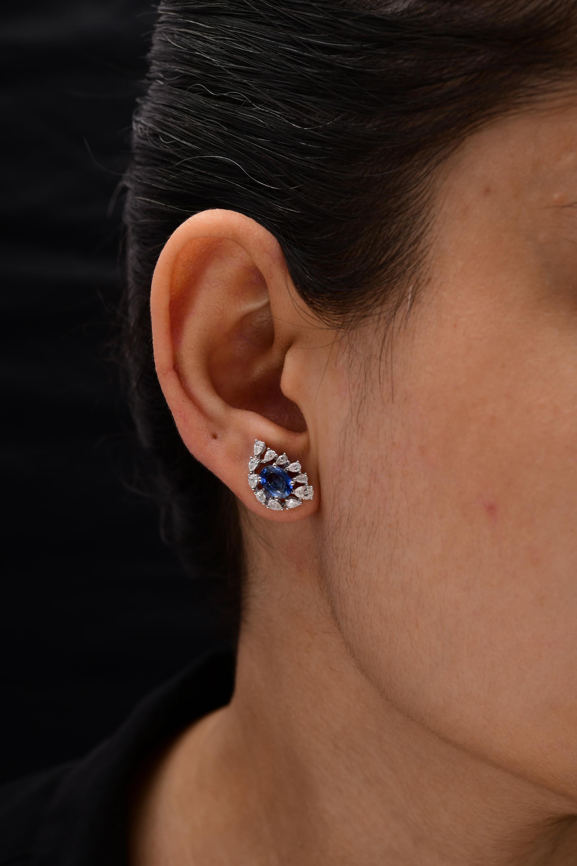1,85 Karat Blauer Saphir 0,86 Karat SI/H Diamant-Ohrringe 18 Karat Weißgold (Moderne) im Angebot