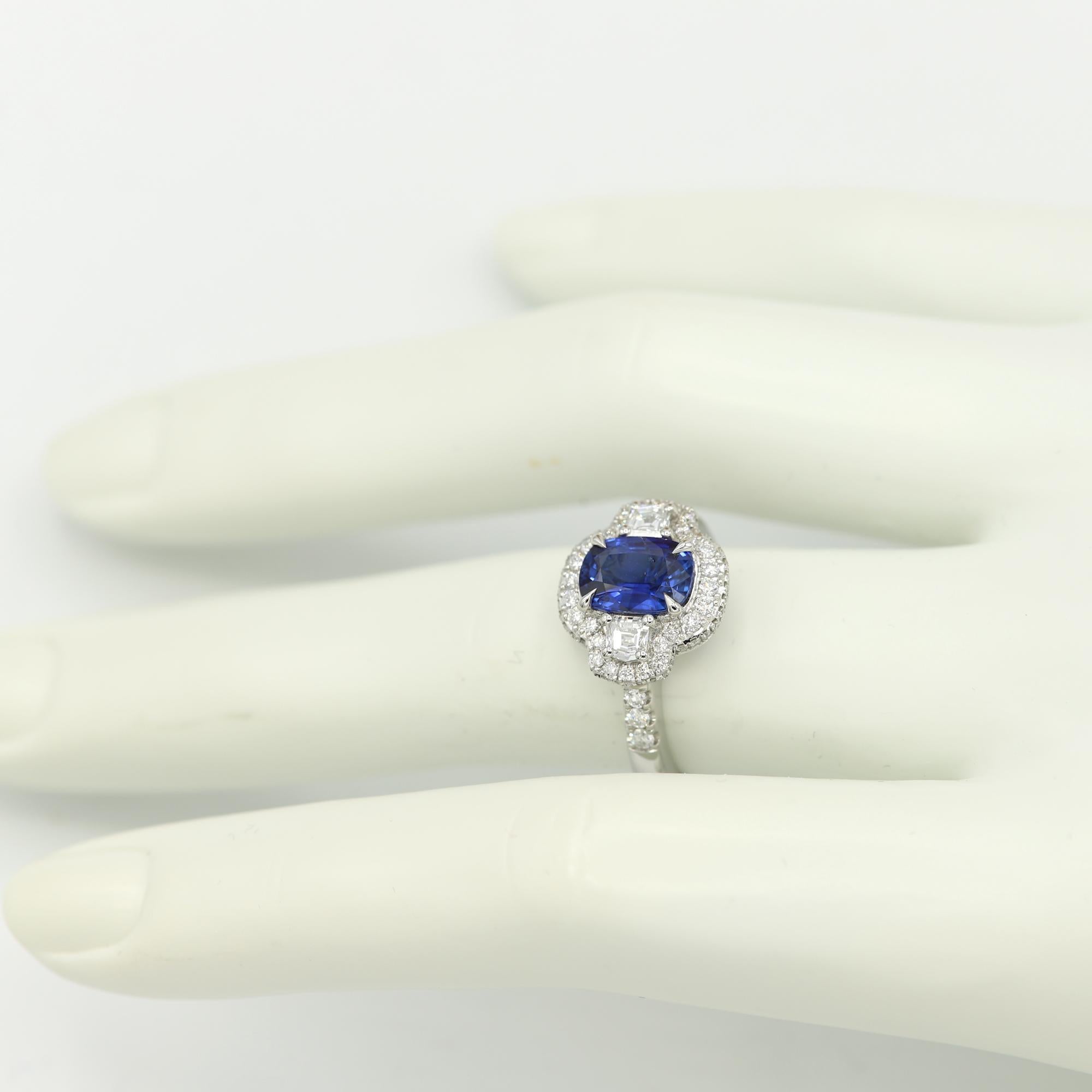 1.85 Carat Blue Sapphire and Trapezoid Diamonds Platinum Statement Sapphire Ring 1