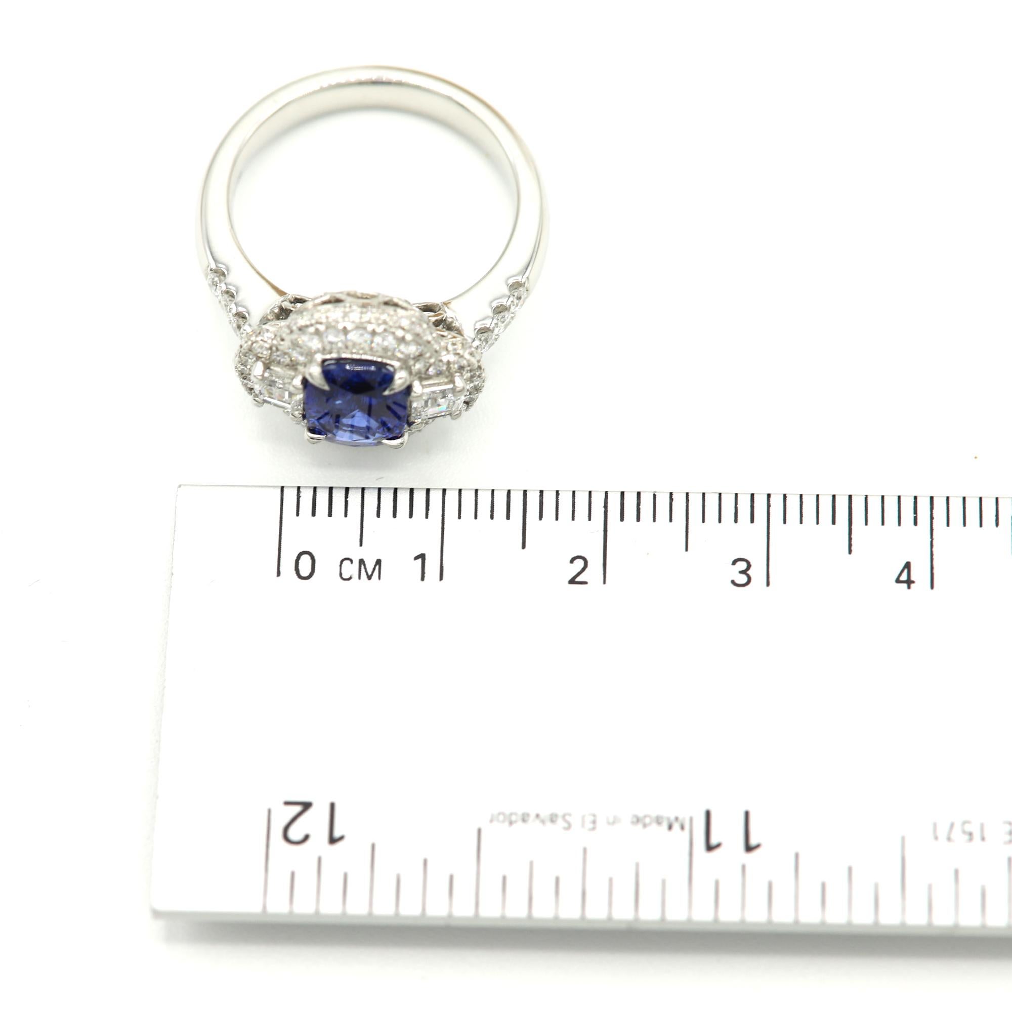 1.85 Carat Blue Sapphire and Trapezoid Diamonds Platinum Statement Sapphire Ring 3