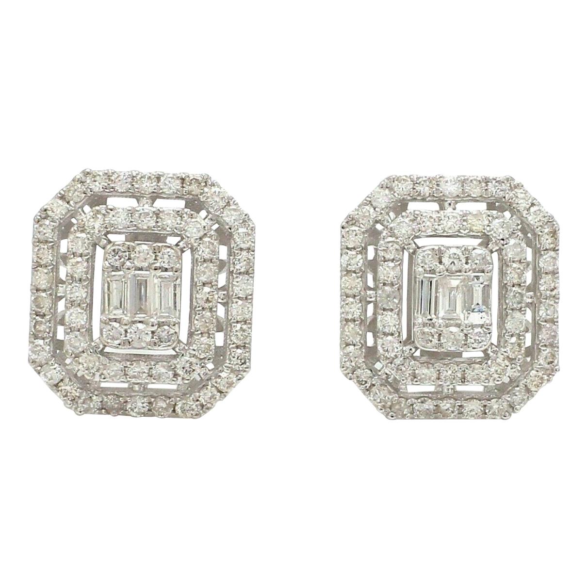 1.85 Carat Diamond 10 Karat White Gold Stud Earrings For Sale