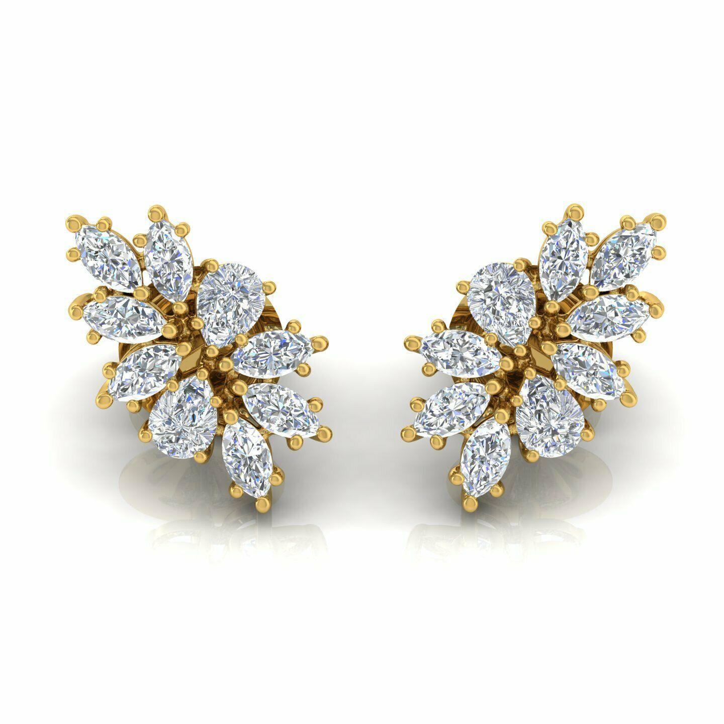 Modern 1.85 Carat Diamond 14 Karat Gold Cluster Stud Earrings For Sale
