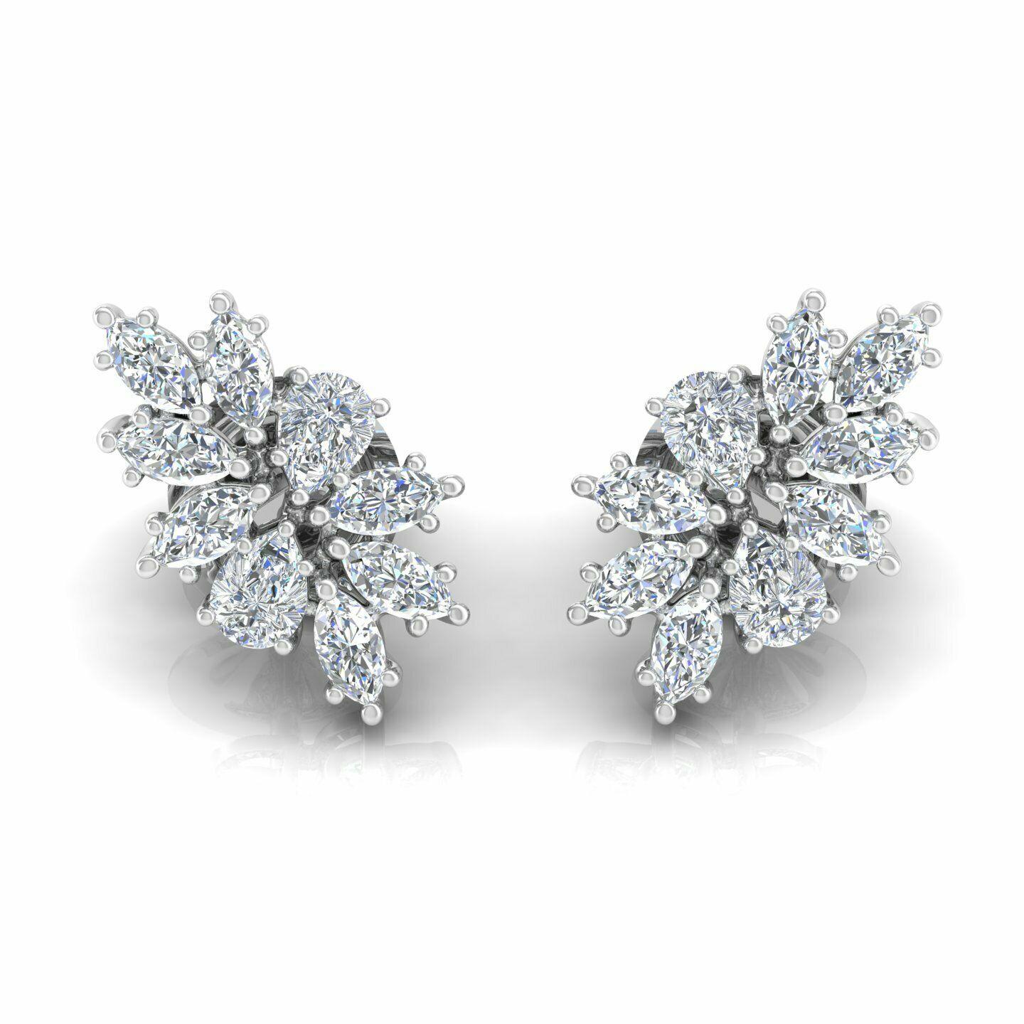 Women's 1.85 Carat Diamond 14 Karat Gold Cluster Stud Earrings For Sale