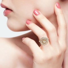 Bague de style ancien en or rose 18 carats avec diamants de 1,85 carat