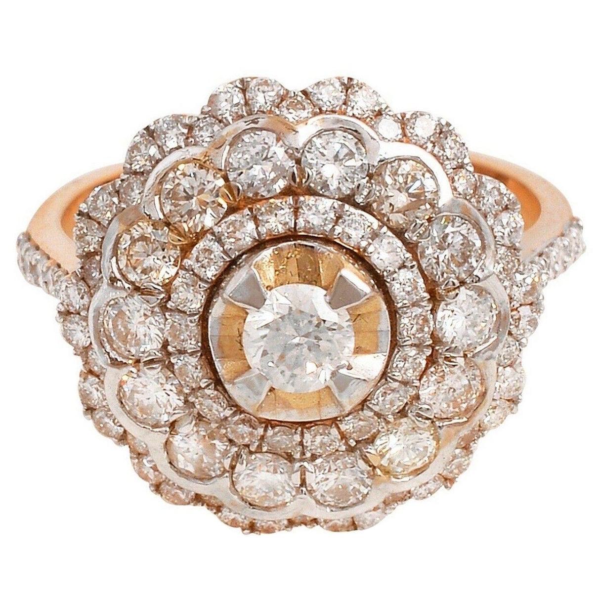 Bague de style ancien en or rose 18 carats avec diamants de 1,85 carat