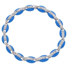 1.85 Carat Diamond Blue Enamel Cowrie Shell Bracelet 10 Karat White Gold Jewelry