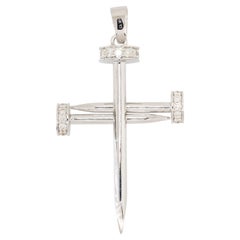 1.85 Carat Diamond Pave Nail Cross Pendant 14 Karat in Stock