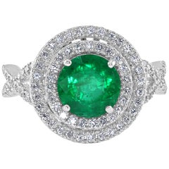 1.85 Carat Emerald and Diamond White Gold Cocktail Ring