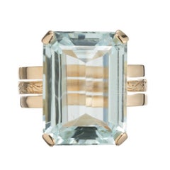 18,5 Karat Smaragdschliff Aquamarin Gelbgold Cocktail Ring
