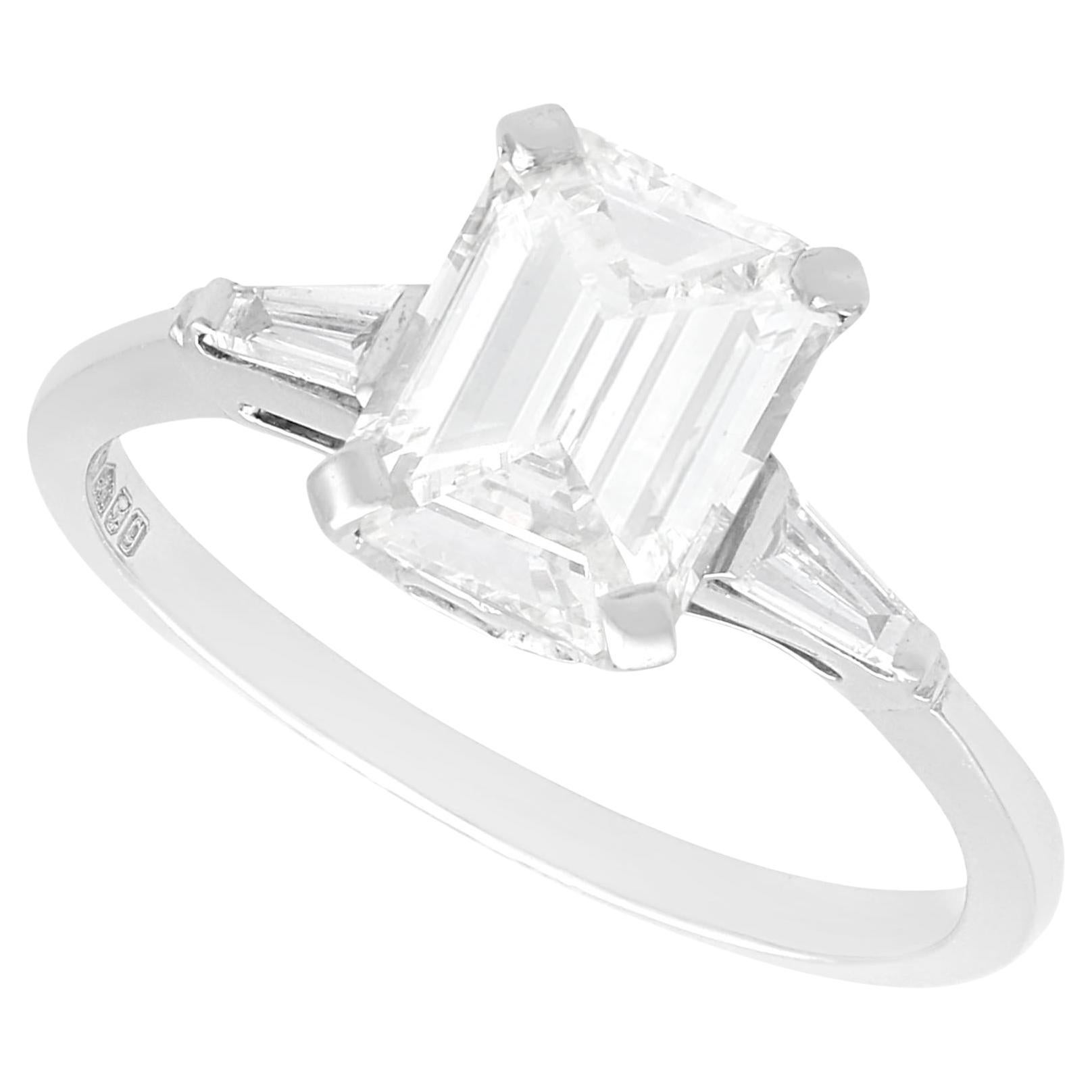 1.85 Carat Emerald Cut Diamond Solitaire Engagement Ring in Platinum