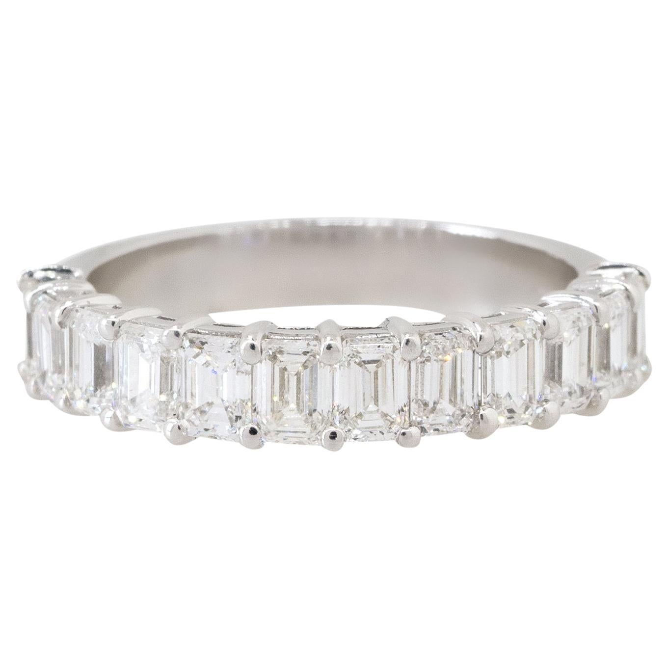 1.85 Carat Emerald Cut Halfway Eternity Band 14 Karat In Stock For Sale