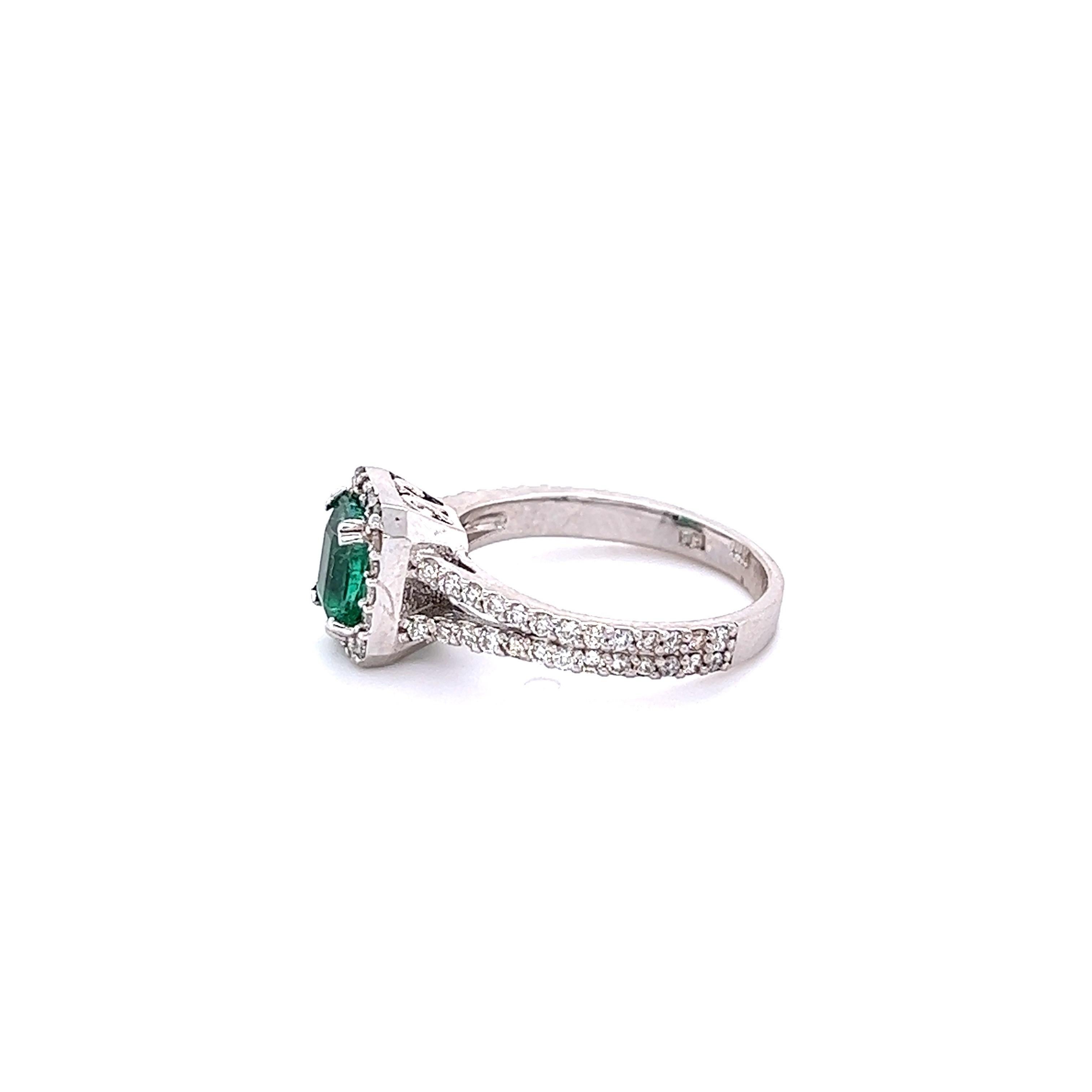Contemporary 1.85 Carat Emerald Diamond 18 Karat White Gold Engagement Ring For Sale