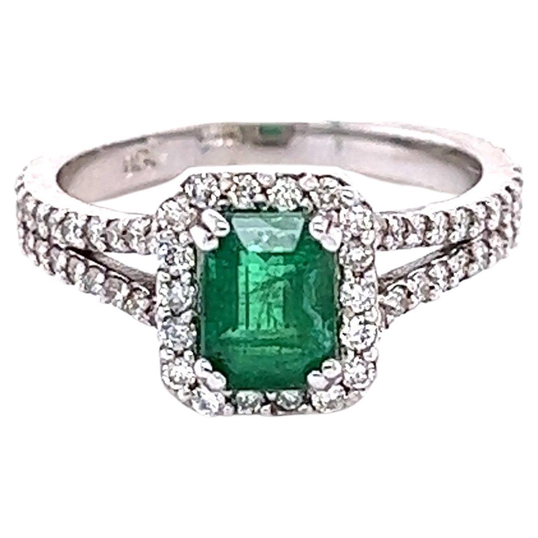 1.85 Carat Emerald Diamond 18 Karat White Gold Engagement Ring For Sale