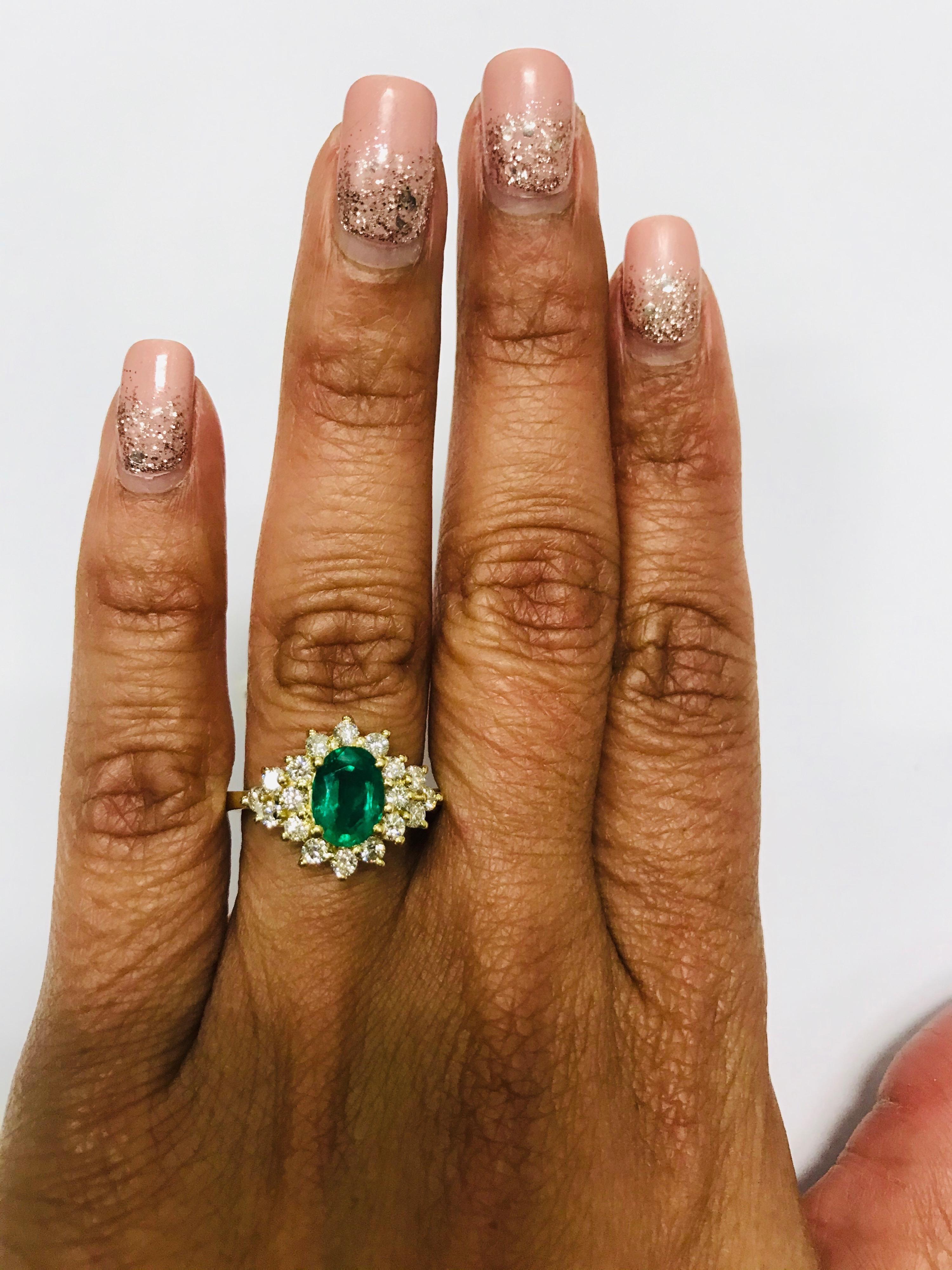Oval Cut 1.85 Carat Emerald Diamond 18 Karat Yellow Gold Engagement Ring GIA Certified