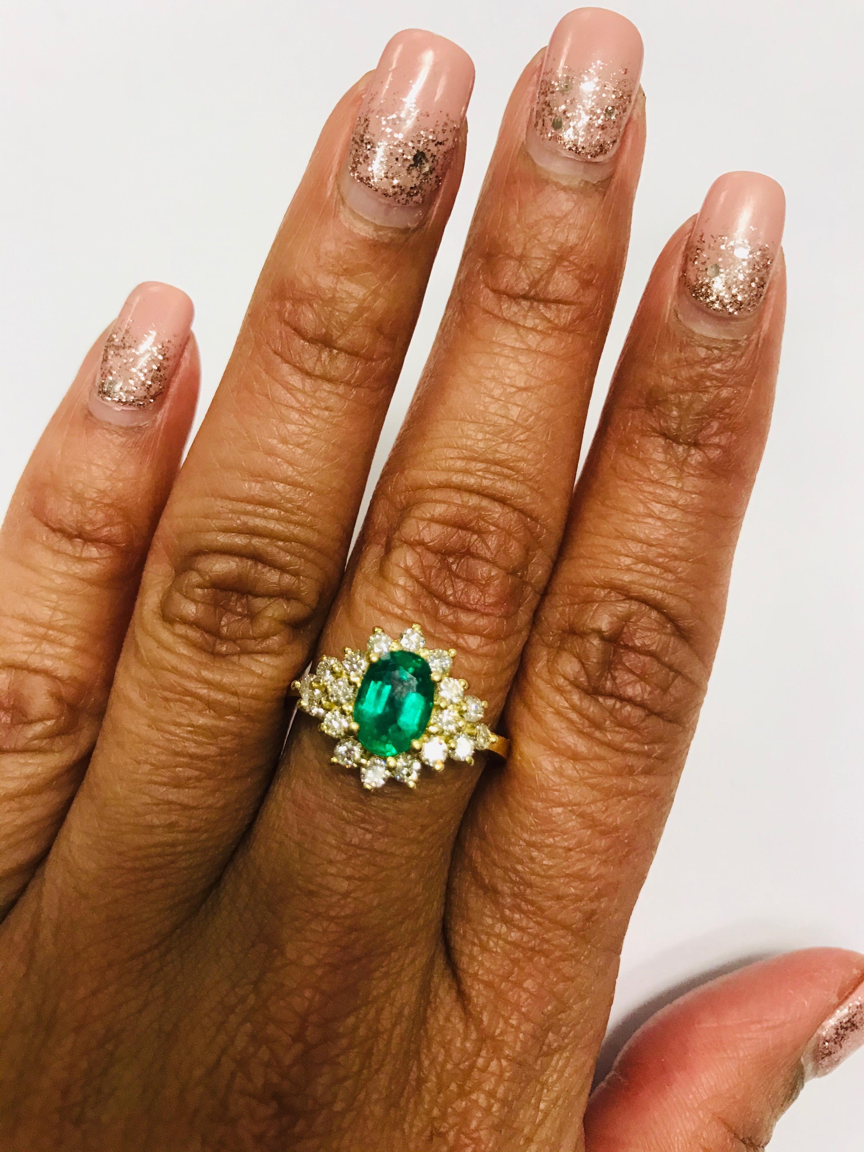 Women's 1.85 Carat Emerald Diamond 18 Karat Yellow Gold Engagement Ring GIA Certified