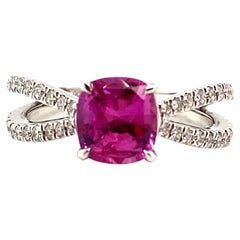 1.85 Carat GRS Certified Ceylon Vivid Pink Sapphire and Diamond Engagement Ring