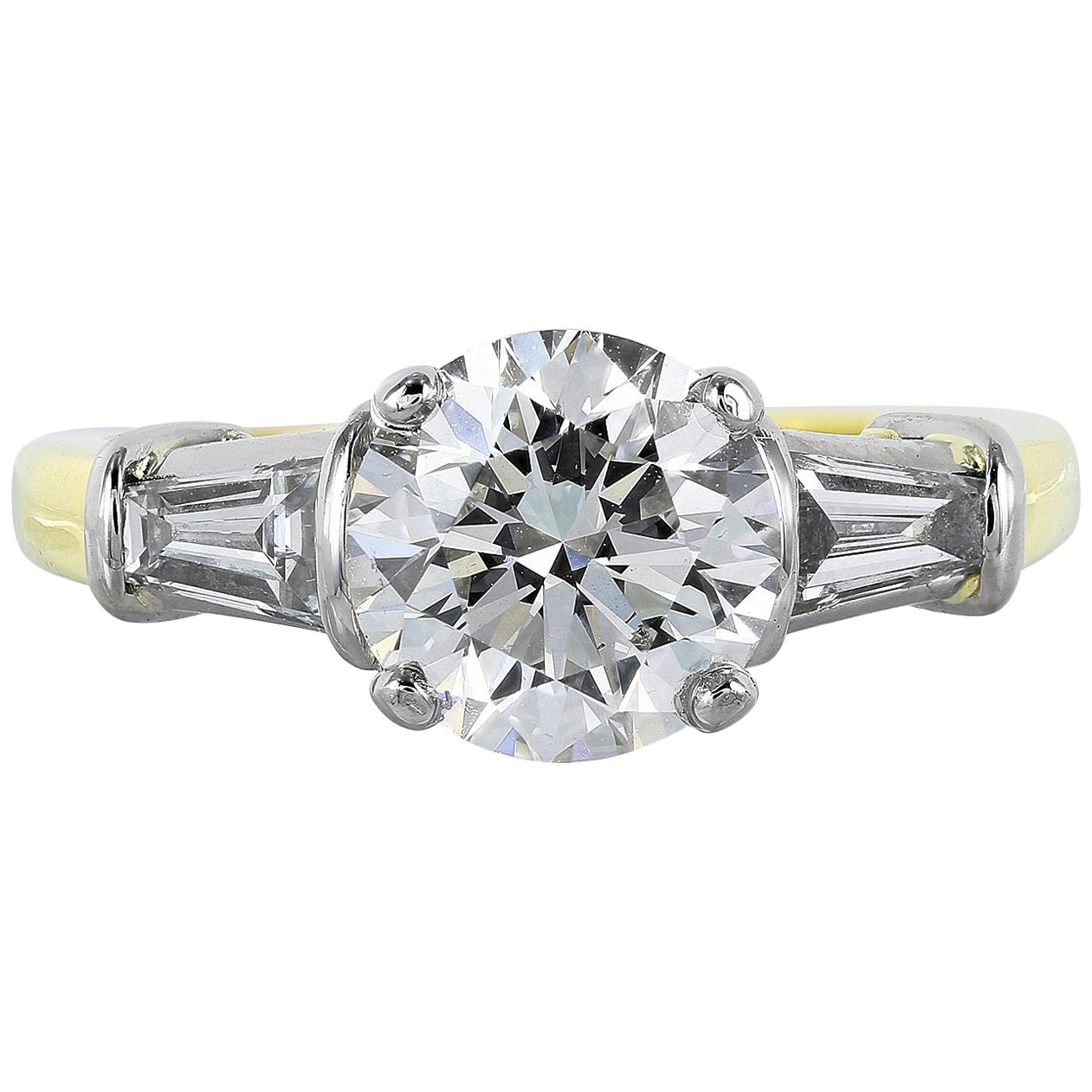 1.85 Carat H/SI1 Round Brilliant Diamond Three-Stone Ring For Sale