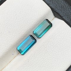 1.85 Carat Indicolite Blue Natural Tourmaline Emerald Cut Loose Gemstones Pair