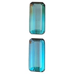 1.85 Carat Indicolite Blue Natural Tourmaline Emerald Cut Loose Gemstones Pair