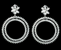18.5 Carat Large Circle Diamond Hoop Gala Cocktail Earrings 18 Karat White Gold