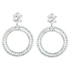 18.5 Carat Large Circle Diamond Hoop Gala Cocktail Earrings 18 Karat White Gold