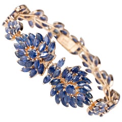 18.5 Carat Marquise Cut Sapphire Bracelet by Lucky in Yellow Gold