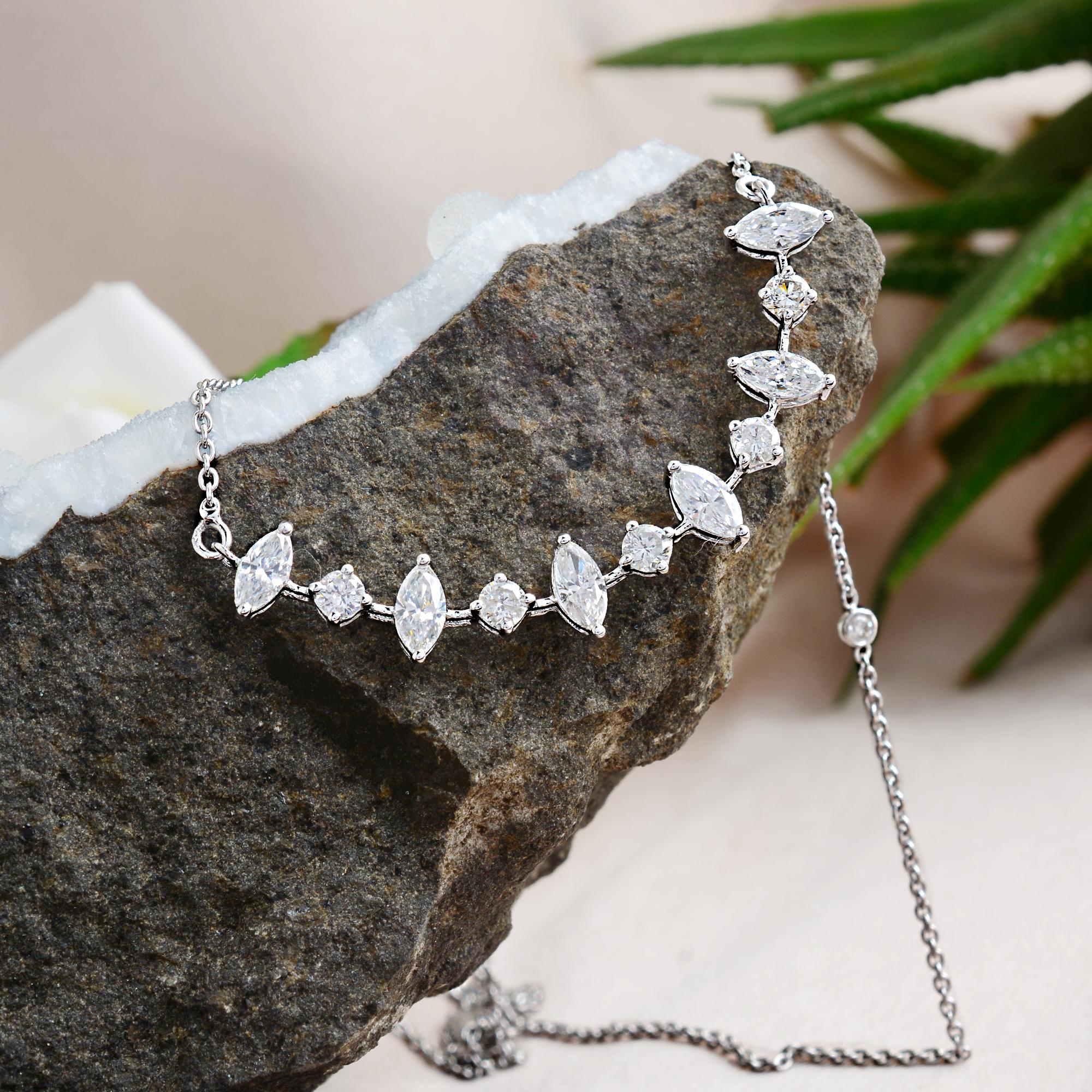 Moderno 1.85 Carat Marquise Diamond Choker Necklace Solid 18k White Gold Fine Jewelry in vendita