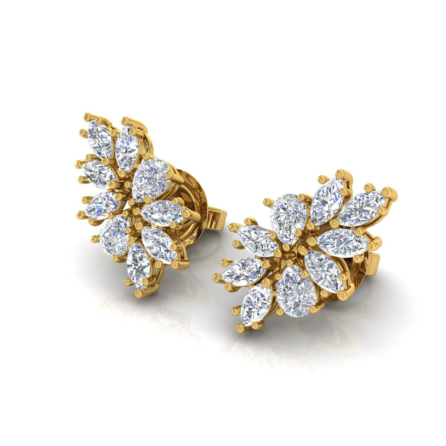 Pear Cut 1.85 Carat Marquise Pear Diamond Earrings 18 Karat Yellow Gold Handmade Jewelry For Sale