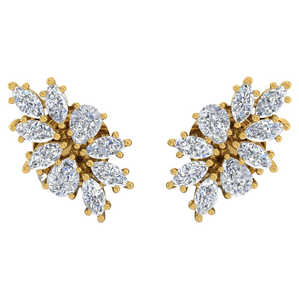 1.85 Carat Marquise Pear Diamond Earrings 18 Karat Yellow Gold Handmade Jewelry For Sale