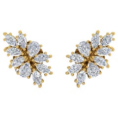 1.85 Carat Marquise Pear Diamond Earrings 18 Karat Yellow Gold Handmade Jewelry