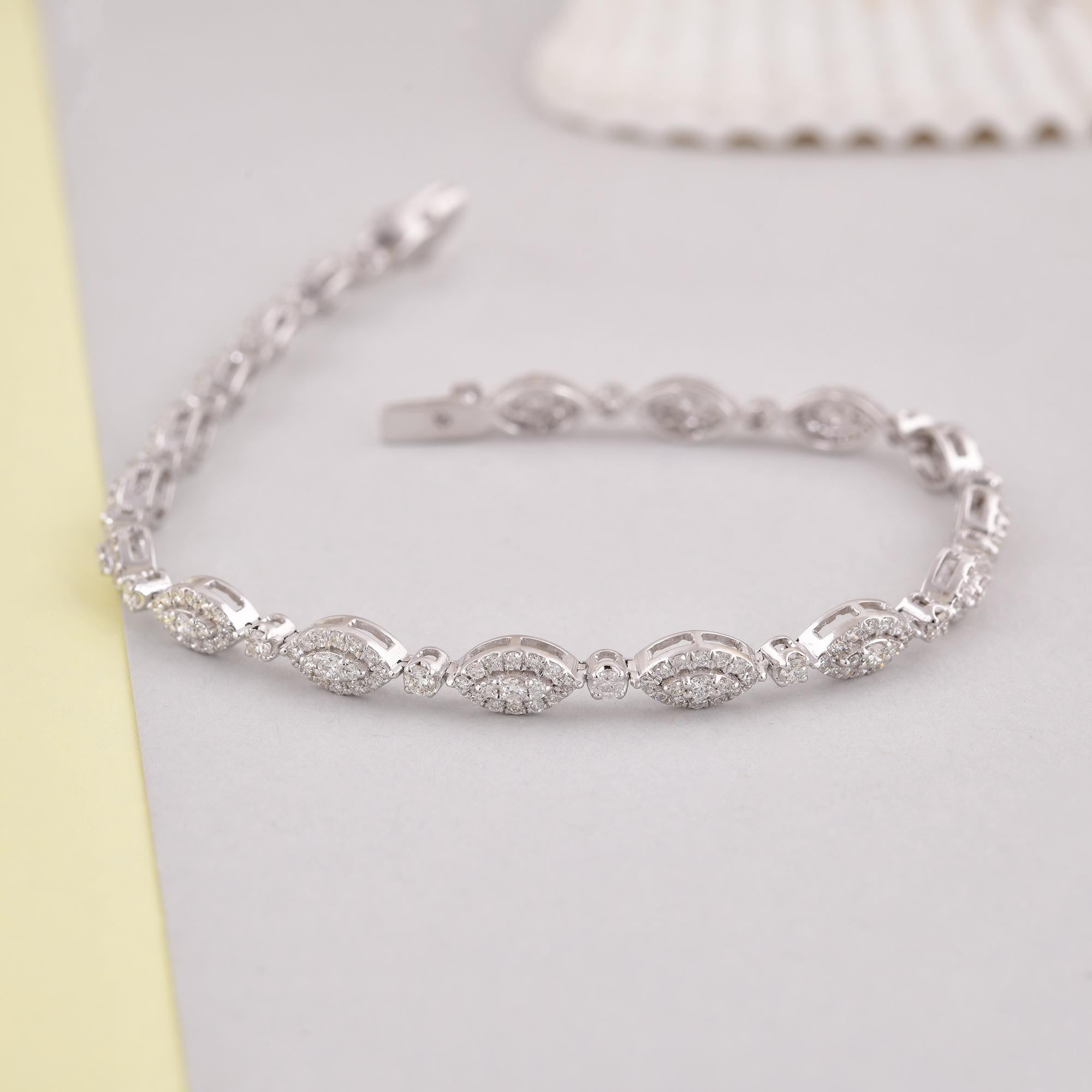 Marquise Cut 1.85 Carat Marquise & Round Diamond Evil Eye Charm Bracelet 10 Karat White Gold For Sale