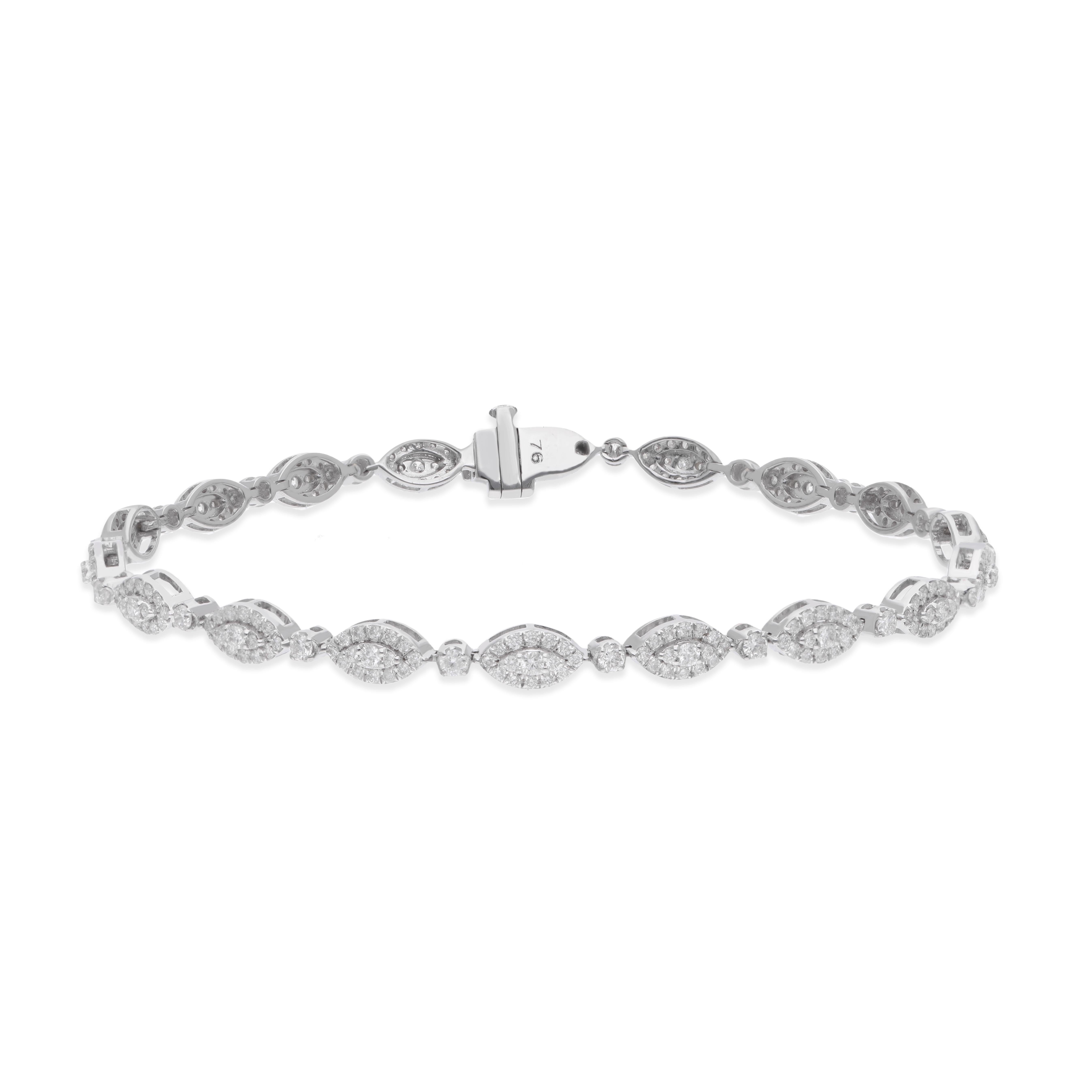 1.85 Carat Marquise & Round Diamond Evil Eye Charm Bracelet 10 Karat White Gold In New Condition For Sale In Diera, Dubai