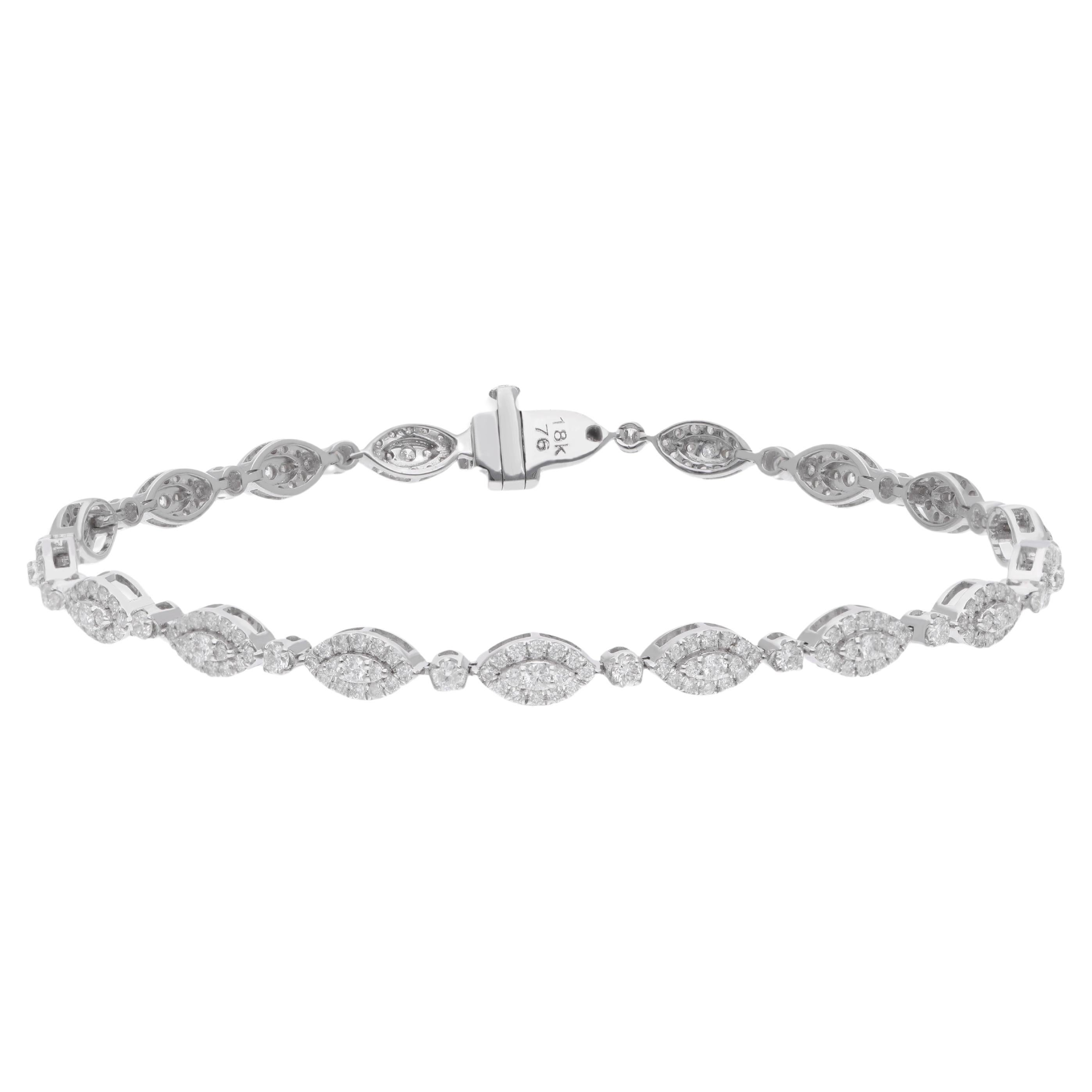 Bracelet à breloques Evil Eye en or blanc 18 carats, diamants marquises et ronds de 1,85 carat