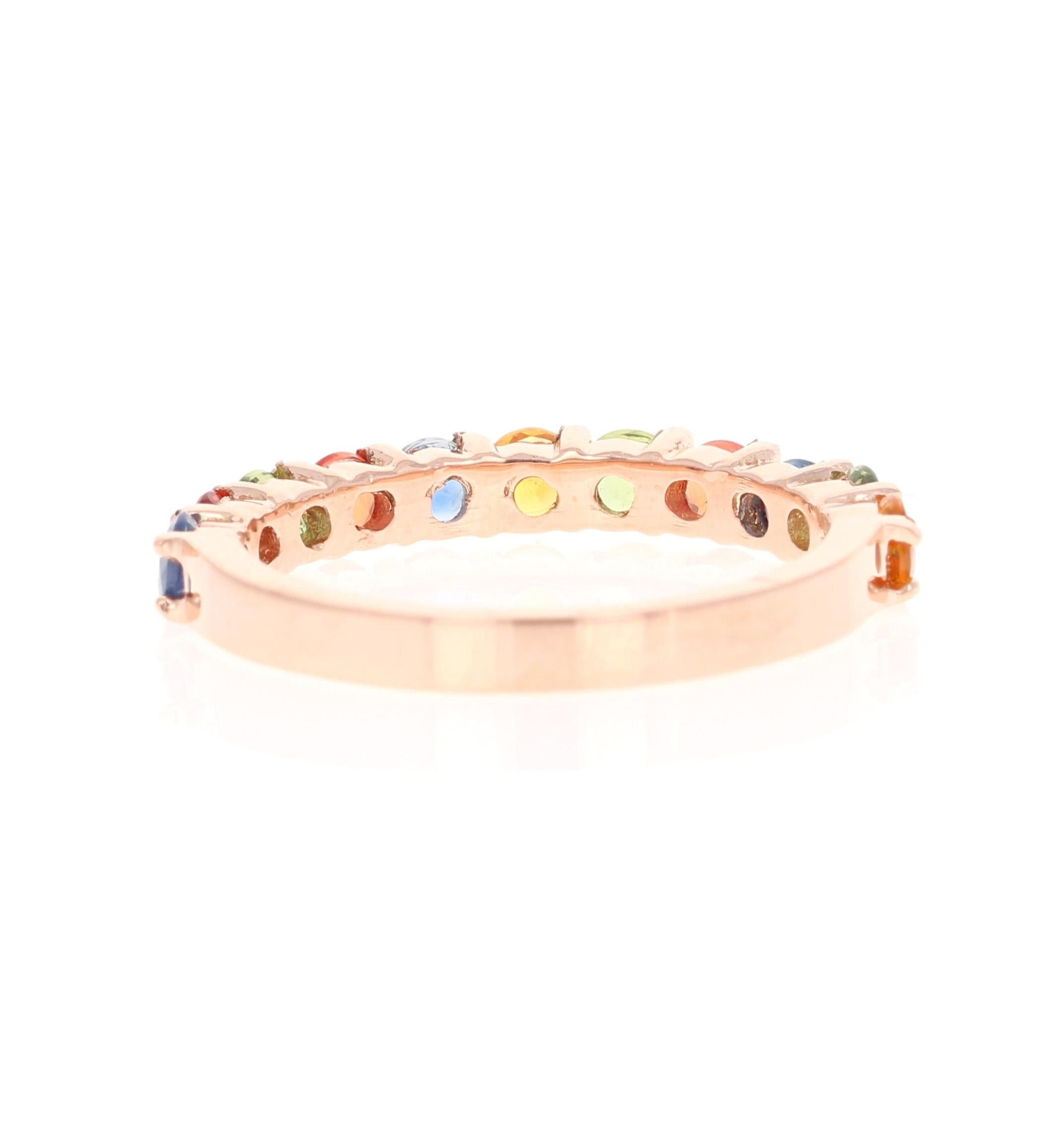 1.85 Carat Multicolored Sapphire 14 Karat Rose Gold Stackable Band In New Condition In Los Angeles, CA