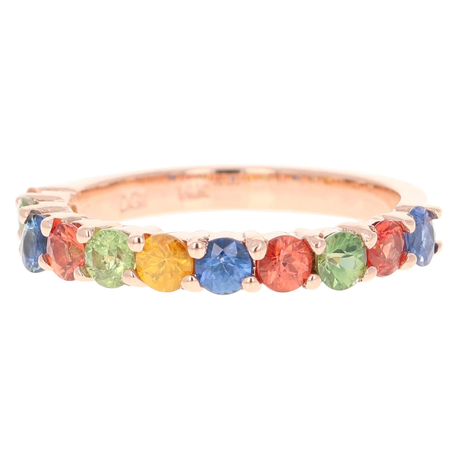 1.85 Carat Multicolored Sapphire 14 Karat Rose Gold Stackable Band