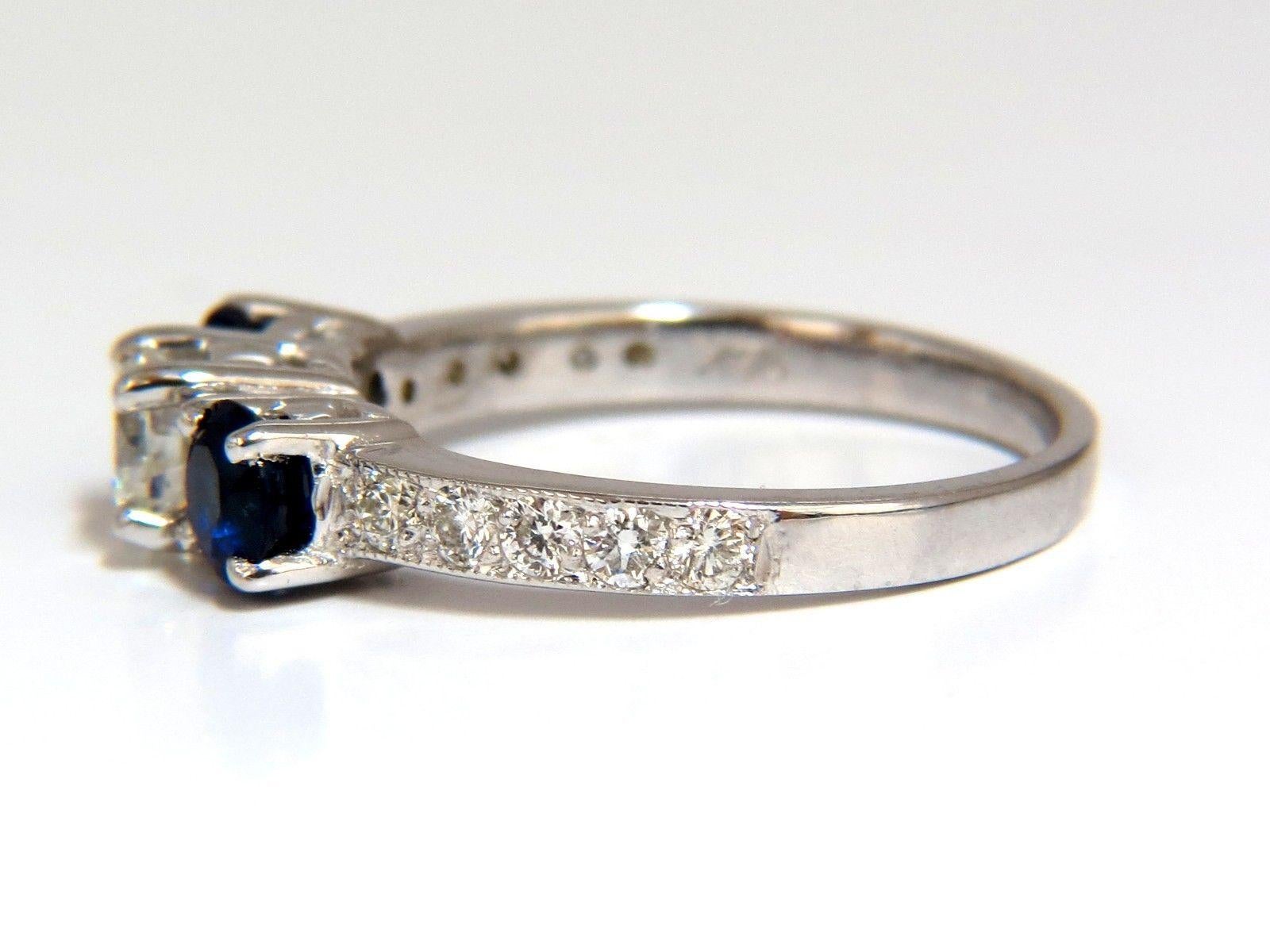1.85 Carat Natural Blue Sapphire Diamonds Ring 14 Karat Classic Three Bead Set For Sale 1