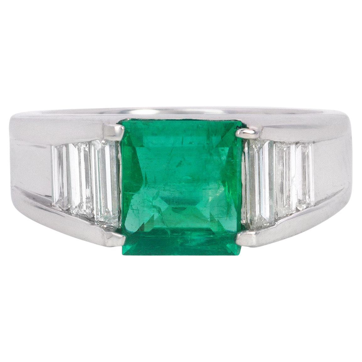 1.85 Carat Natural Columbian Emerald Platinum Ring  For Sale