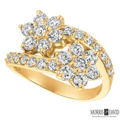 1.85 Carat Natural Diamond Double Flower Ring G SI 14 Karat White Gold