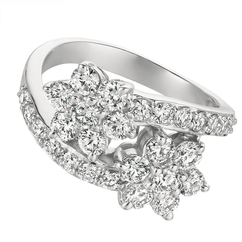 1,85 Karat natürlicher Diamant Doppelblütenring G SI 14 Karat Weißgold (Rundschliff) im Angebot