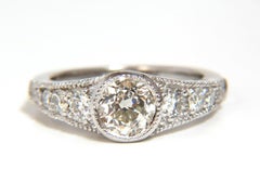 1.85 Carat Natural European Cut Flush Mount Diamond Ring 14 Karat I/VS