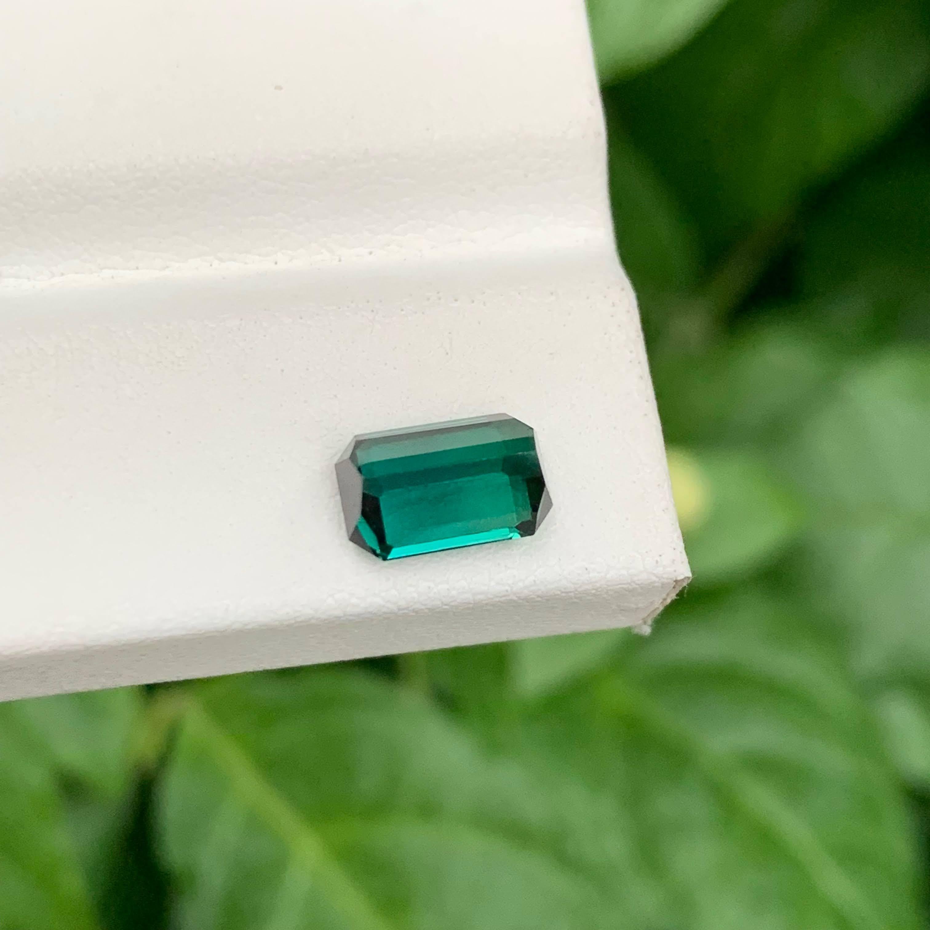 Modern 1.85 Carat Natural Loose Greenish Blue Tourmaline Emerald Cut Afghan Gemstone For Sale