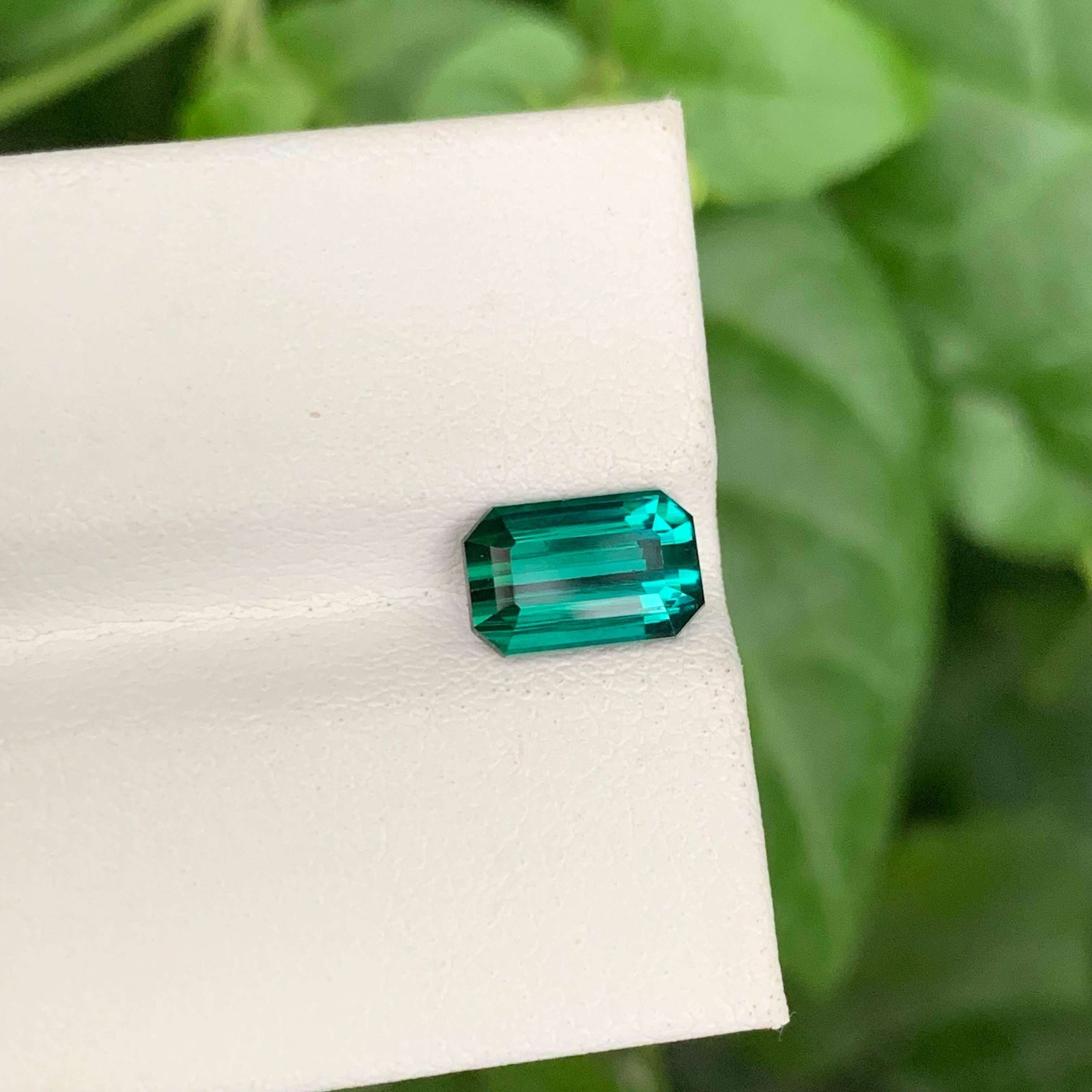 Women's or Men's 1.85 Carat Natural Loose Greenish Blue Tourmaline Emerald Cut Afghan Gemstone For Sale
