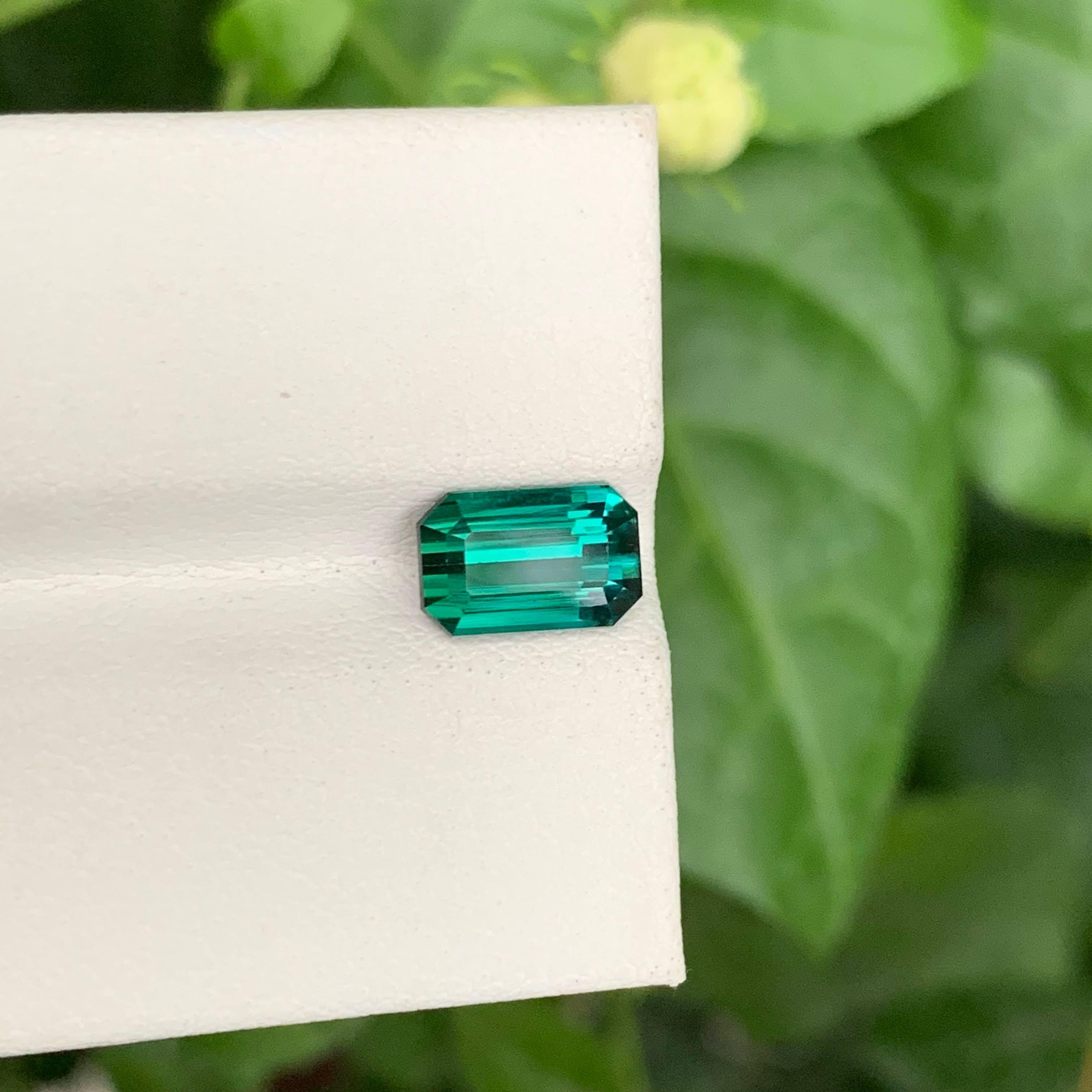 1.85 Carat Natural Loose Greenish Blue Tourmaline Emerald Cut Afghan Gemstone For Sale 1