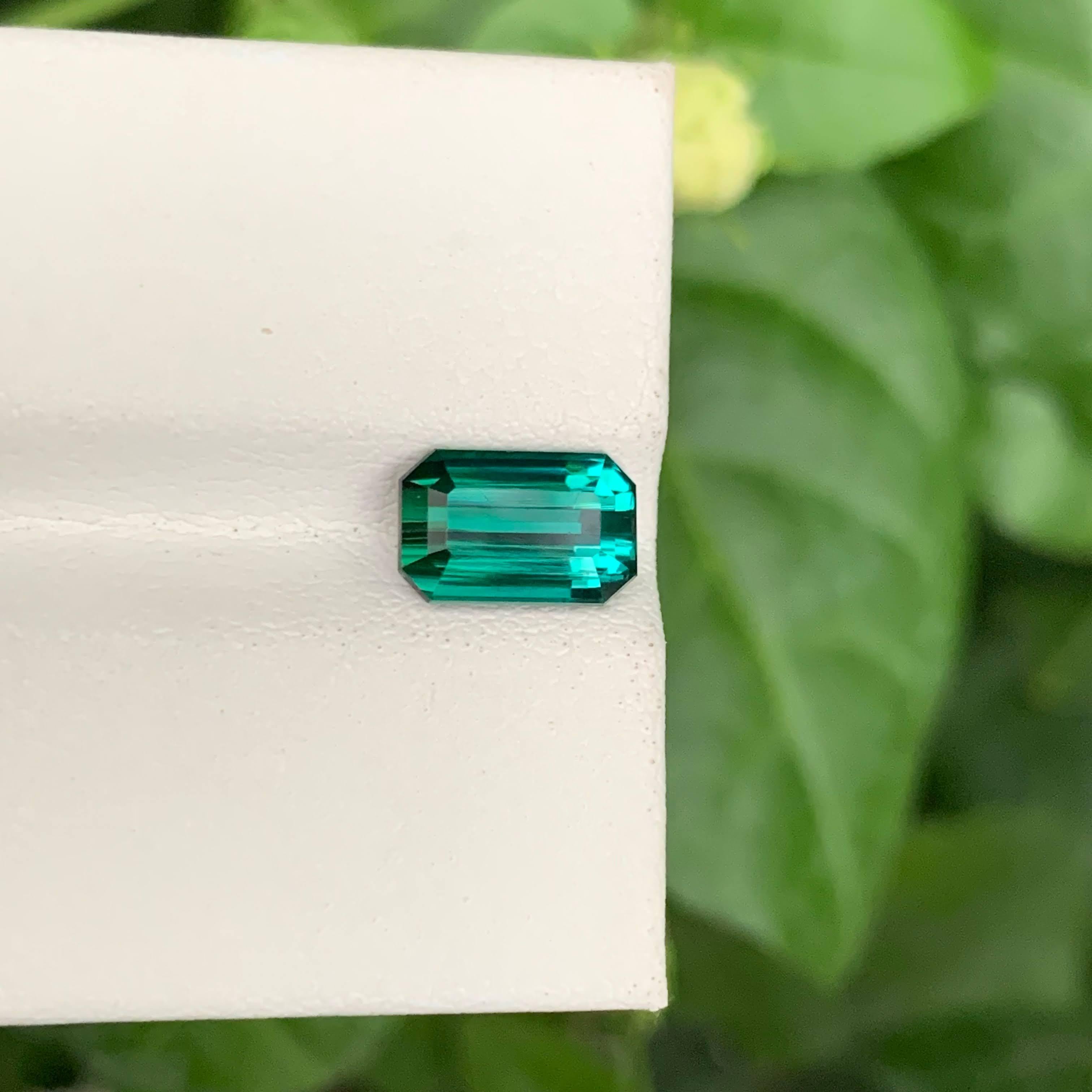 1.85 Carat Natural Loose Greenish Blue Tourmaline Emerald Cut Afghan Gemstone For Sale 2