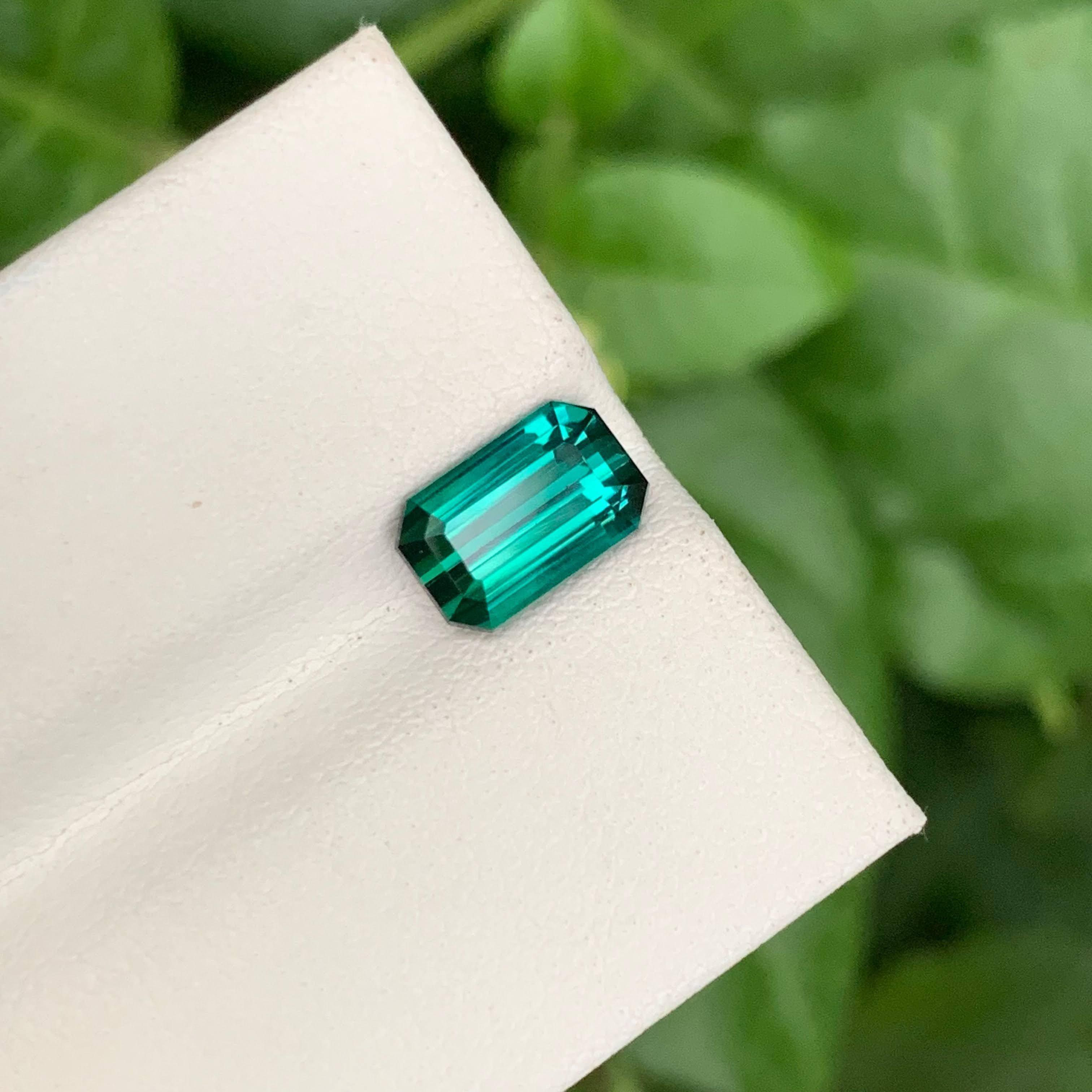 1.85 Carat Natural Loose Greenish Blue Tourmaline Emerald Cut Afghan Gemstone For Sale 4