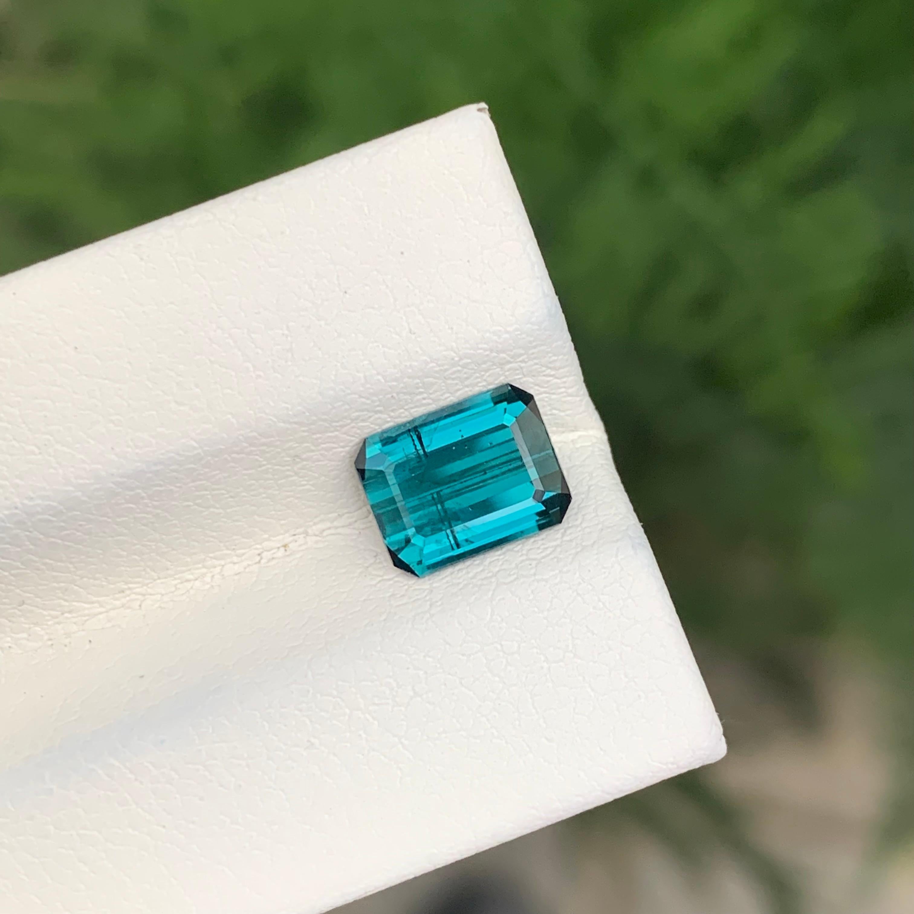 1.85 Carat Natural Loose Indicolite Tourmaline Emerald Shape Gem Unisexe en vente