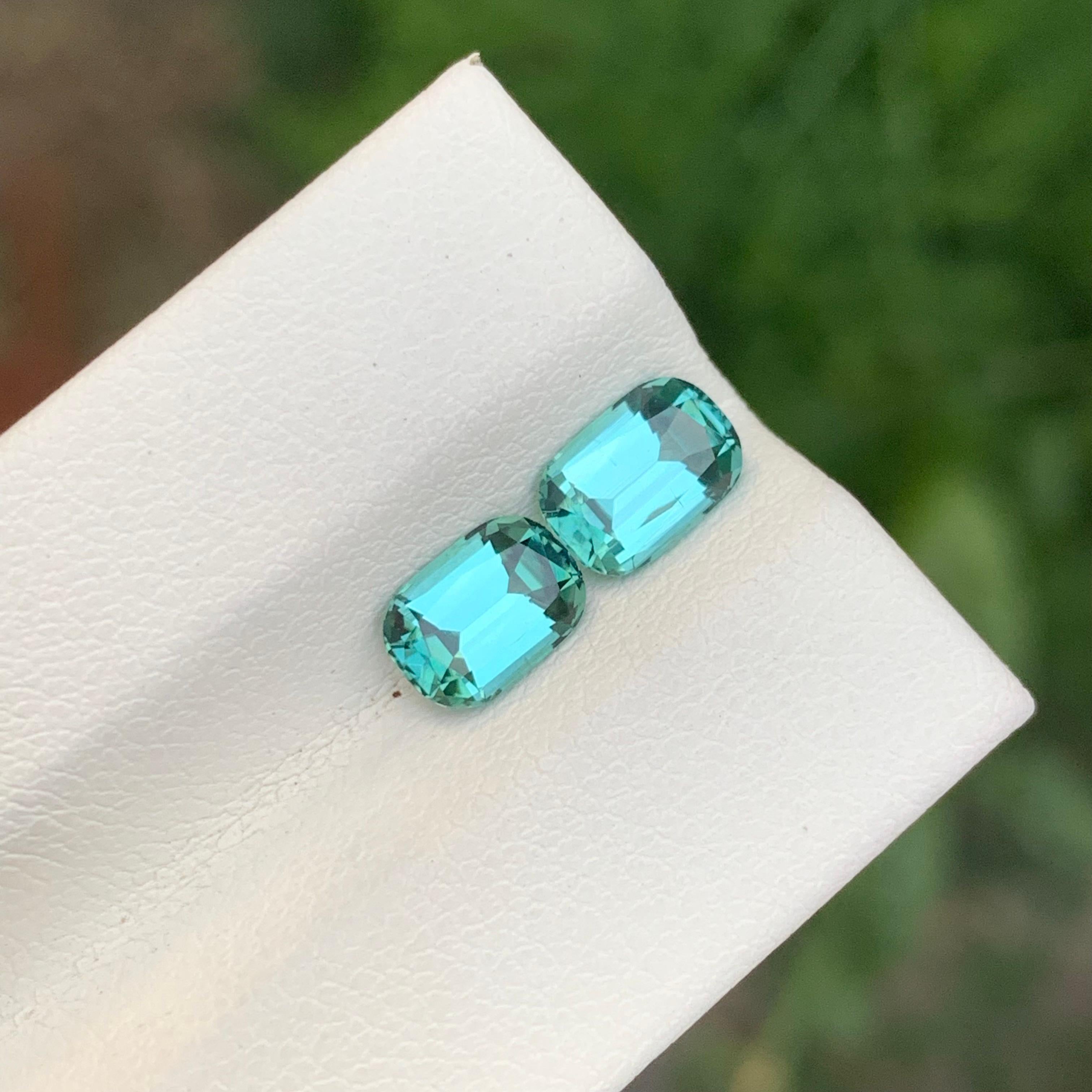 Taglio cuscino 1.85 Carat Natural Loose Lagoon Tourmaline Pair For Earrings in vendita