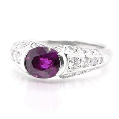 1.85 Carat Natural Purple Sapphire and Diamond Ring Set in Platinum