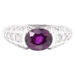 Vintage 1.85 Carat Natural Purple Sapphire and Diamond Ring Set in Platinum